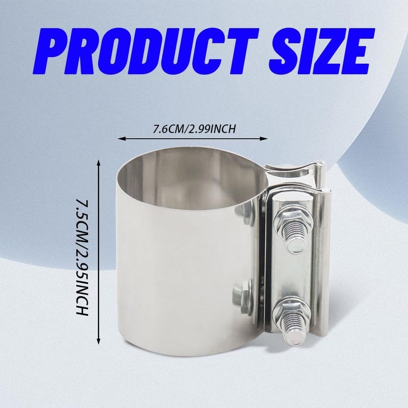 PACLVIO Exhaust Clamp, Exhaust Pipe Clamp, 3.0'' Butt Joint Stainless Steel Clamp Band, Universal Car Accessories Widening Clamp Butt Joint Exhaust Clamp Replacement for Exhaust Pipe (3 inch) - Image 2
